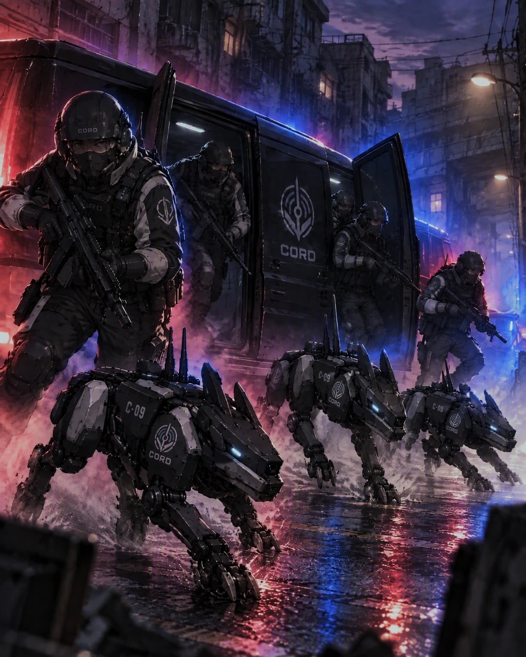 현장에 투입되는 CORD 대원과 HOUND 기체.